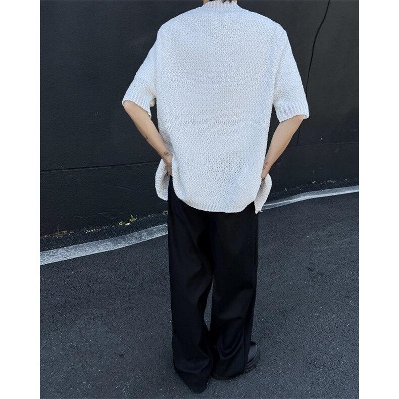 简约镂空纯色白衬衫ins男复古流行原宿百搭短袖衬衣ZE1102-P45,男装衬衫,星座302B
