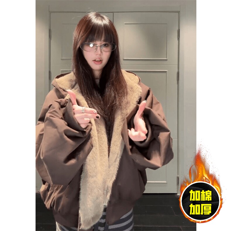 两面穿现货重磅短款座山雕棉衣男女双面穿毛毛绒棉服加厚外套,男装棉衣,电商A443