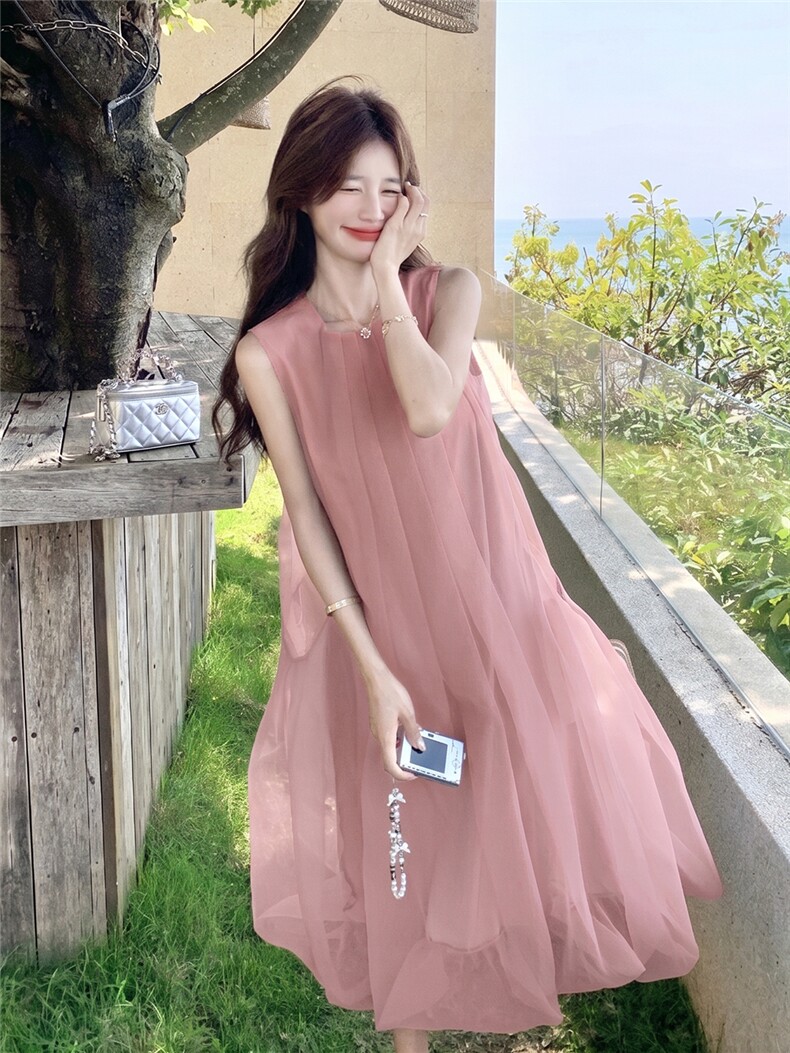 新款主推夏季欧根纱无袖显瘦复古仙女连衣裙2247-P140-K219,女装连衣裙,网红馆