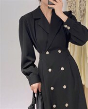 韩系双排扣长裙，其它，驿谷