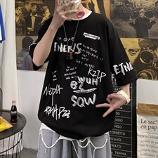 2025夏季短袖t恤男潮流港风字母印花半袖A210-A8326-P28控48，男装T恤，星座210-3