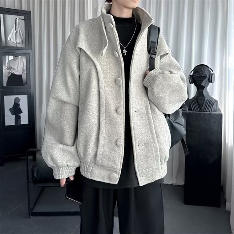 潮流ins慵懒美式复古解构短款毛呢外套男秋款新款日系流行原宿,男装毛呢大衣,星座506A