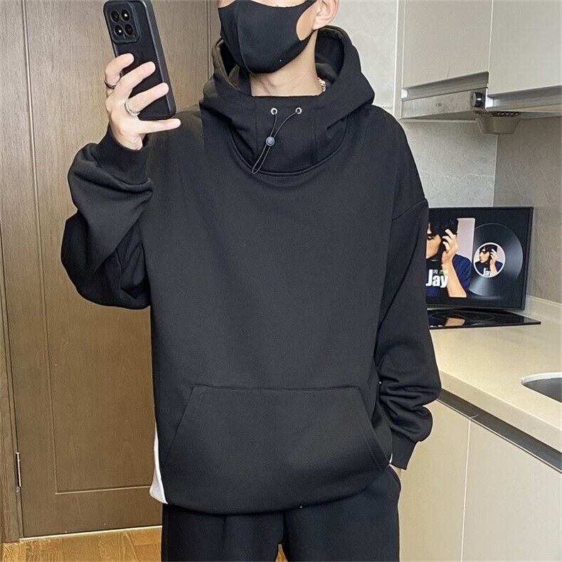 二开W9807-特P53连帽卫衣男高级感廊形宽松立领休闲帽衫图片