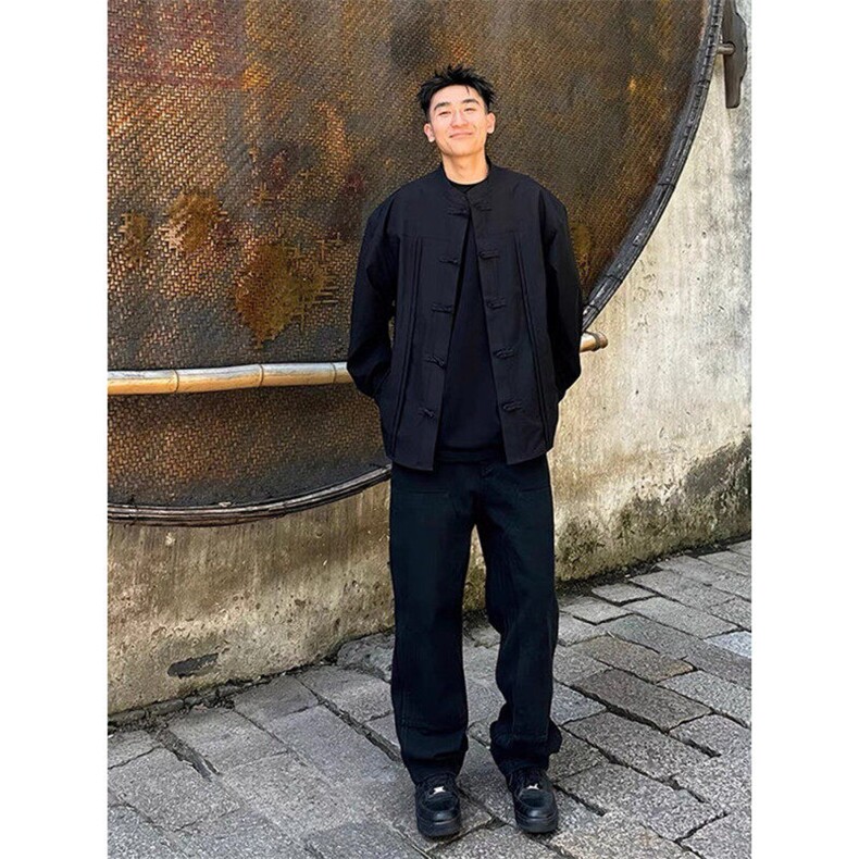 新中式男装国风立领衬衫秋季高级感中山唐装订婚穿搭长袖衬衣外套,男装衬衫,星座313A(原308A-2)