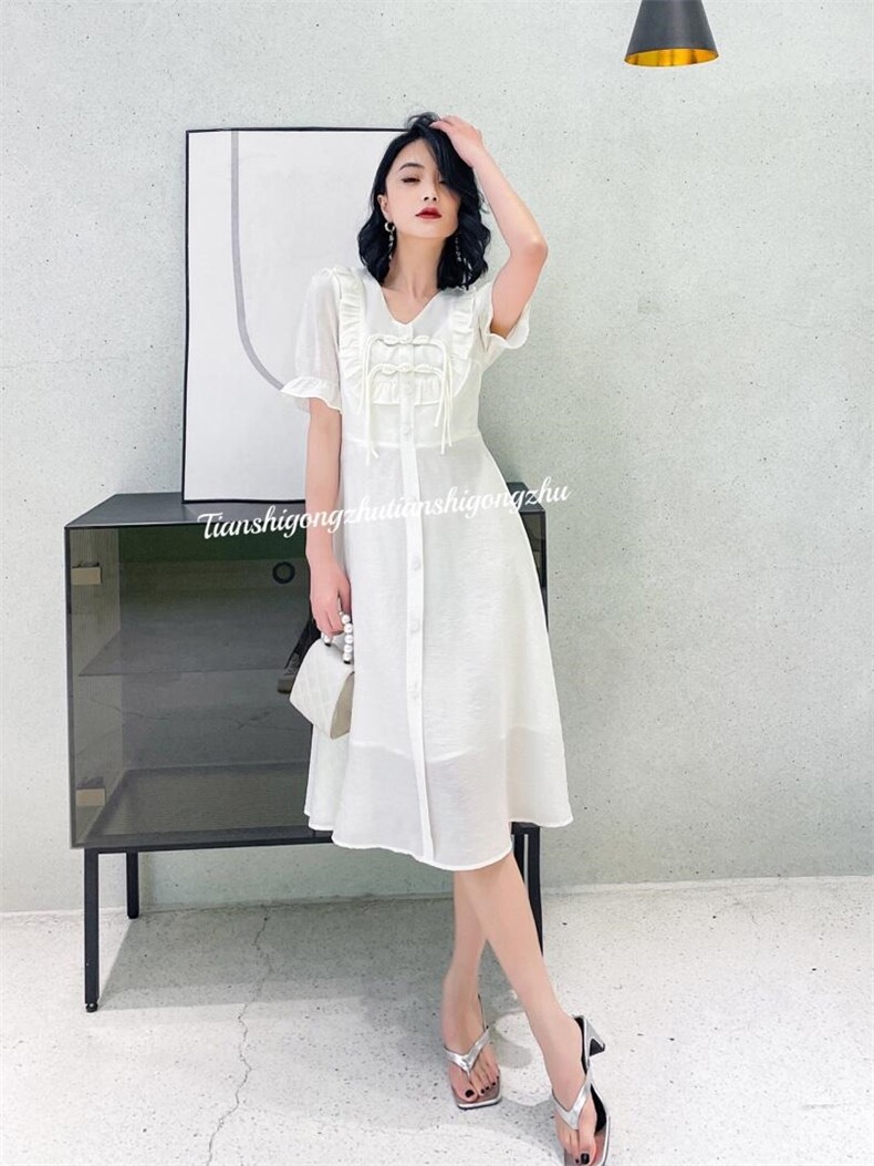 风盘扣连衣裙，女装连衣裙，天使公主