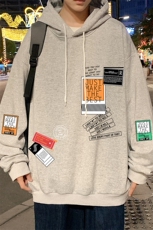 WY2121-P35加绒款-P40纯棉连帽卫衣男大码运动帽衫宽松薄外套男，男装卫衣，电商A040