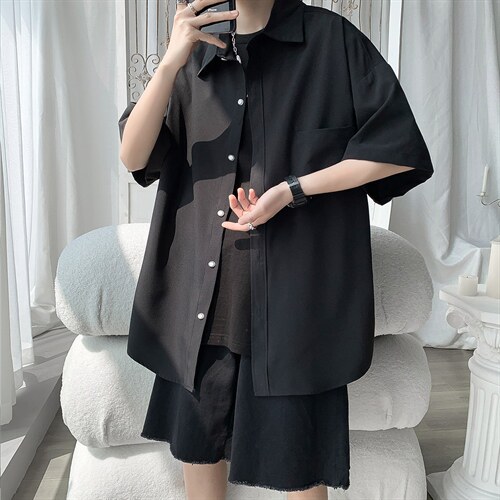 9色 22冰丝衬衫男短袖薄款宽松半袖衬衣垂感学生 BSD13P2539，男装T恤，电商B413-1