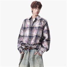 衬衫男春季新款港风宽松大码扎染长袖衬衣CS3098-特P30，男装衬衫，星座214-3