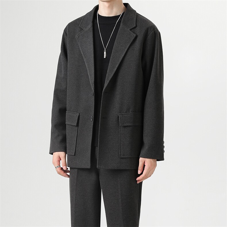ins休闲毛呢西服男韩版潮流痞帅气小西装上衣港风潮牌单西外套，男装毛呢大衣，星座505-2（原电商A260-1)