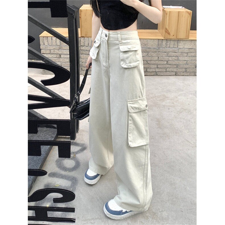 美式复古白色工装裤男女春季直筒宽松阔腿高腰显瘦休闲牛仔裤子，男装牛仔裤，星座410-6（原星座1304-1）