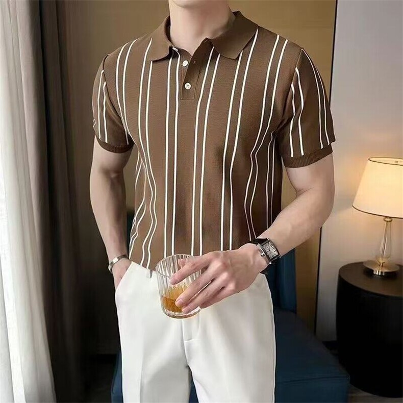 M605-P45翻领短袖polo衫男潮牌夏季t恤韩版修身潮流百搭T恤上衣图片