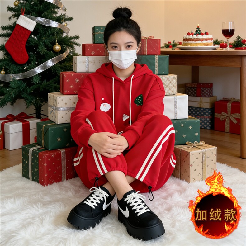 慵懒风时尚休闲套装女秋冬新款韩系卡通印花长袖卫衣阔腿裤两件套,女装套装/套裙,2C310