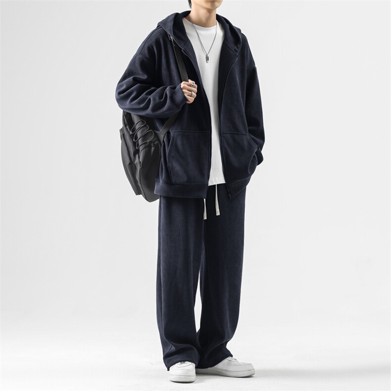 多色条绒套装宽松休闲美式时尚潮流两件套装-TZ820加绒特批137,男装休闲套装,星座718