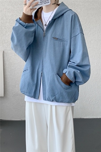 8XL-M 美式复古撞色连帽水洗夹克男高级感做旧情侣外套JK1327P88图片