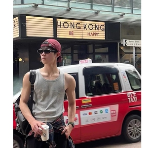 （网图）自产自销 240G法罗纹竖条纹夏季纯色无袖背心男短袖T恤图片