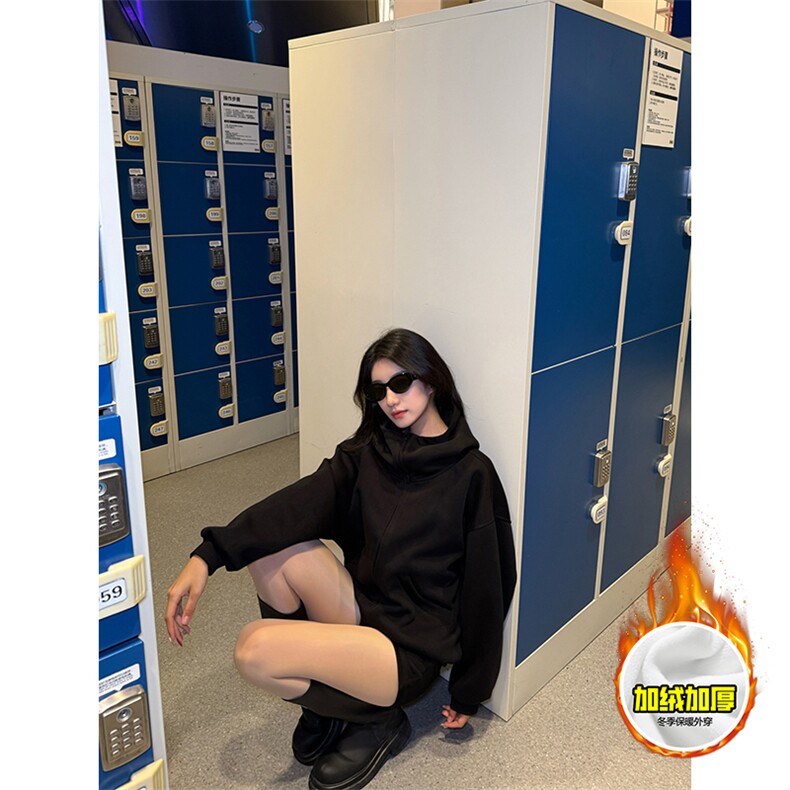 480G重磅加绒硬挺boxy男女秋冬美式高街防风高领卫衣开衫厚外套，女装短外套，电商A486-1