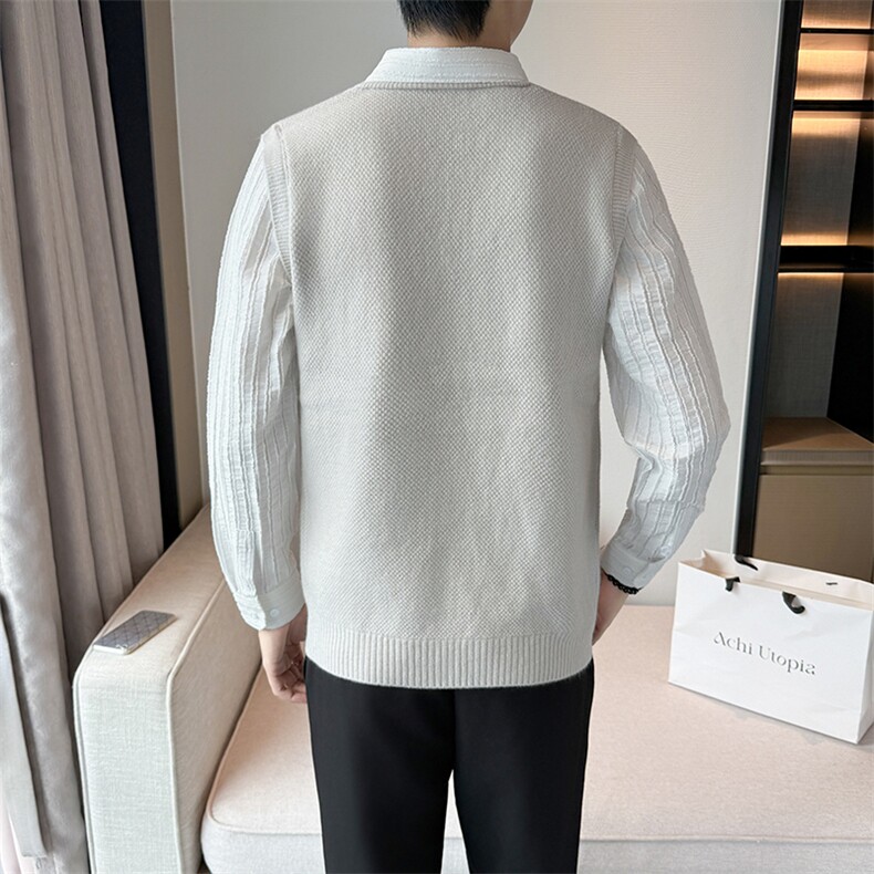 2025抖音男士假两件卫衣衬衫领新款刺绣针织打底衫CS21-P68,男装T恤,电商B278