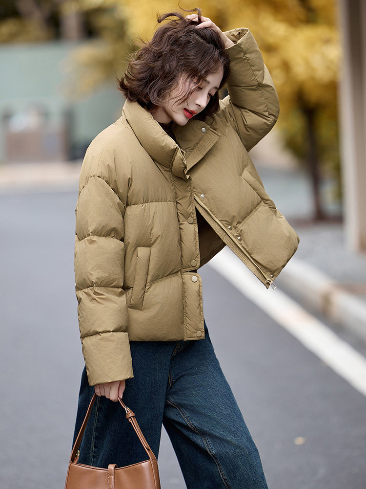 立领短款面包羽绒服女2025冬季新款时尚小个子加厚保暖白鸭绒外套,女装羽绒服,姿衣坊