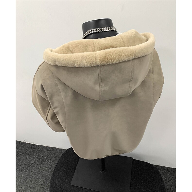 现货高品质美式冬季重磅座山雕大毛毛领pu皮棉衣男女加厚外套,男装皮衣,电商A443