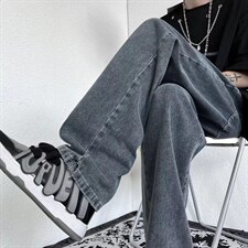 男士牛仔裤潮牌ins抽绳阔腿拖地裤青年百搭坠感直筒长裤NK310-p43，男装牛仔裤，星座1008