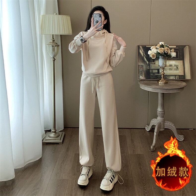 女秋冬新款高级感时尚洋气连帽卫衣卫裤两件套,女装套装/套裙,江南