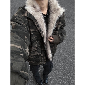 冬季重磅新立领迷彩座山雕棉衣男装痞帅毛毛领棉服外套S377-特125图片