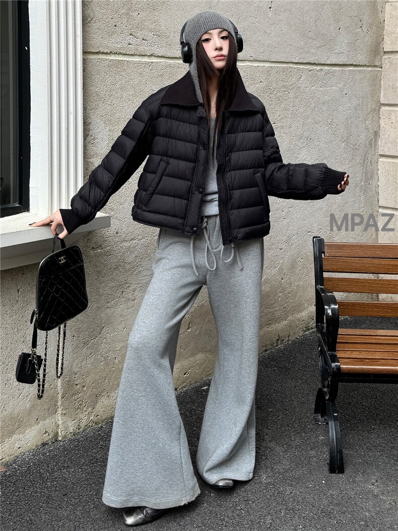 2025冬装新款时尚针织翻领羽绒服,女装羽绒服,曼琳思菲