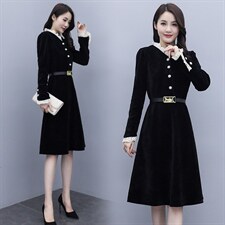 2021春季新款简约潮流时尚个性花边拼接修身收腰舒适连衣裙，女装连衣裙，瑶迪依秀