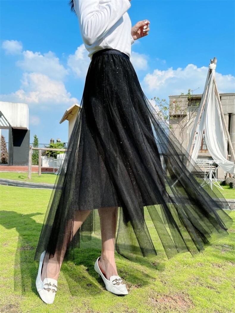 冬季加厚半裙，女装半身裙，浪漫流纱