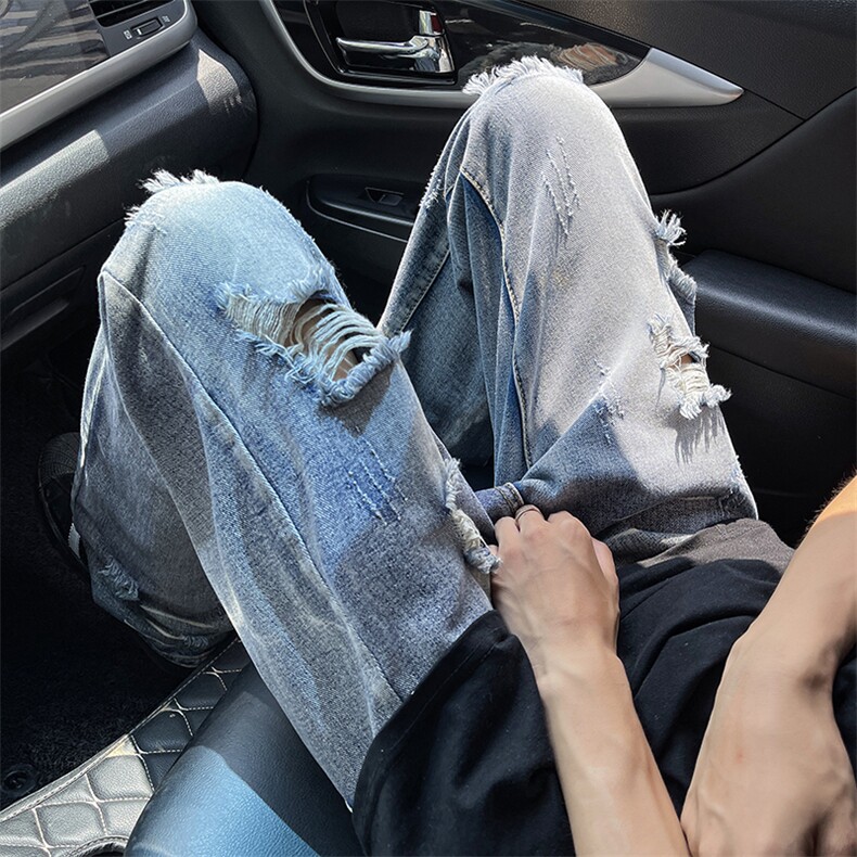 美式高街ins小众破洞牛仔裤货号K755P6078,男装牛仔裤,电商A063