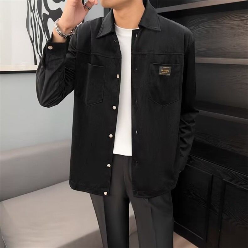 港风灯芯绒加厚长袖衬衫男春秋季新款大码衬衣外套潮牌上衣服Y43,男装衬衫,星座1116A-2（原606A-1）