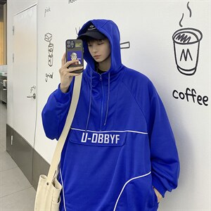 美式vibe高街半拉链卫衣男春秋ins潮牌设计感连帽外套WY548-P46图片