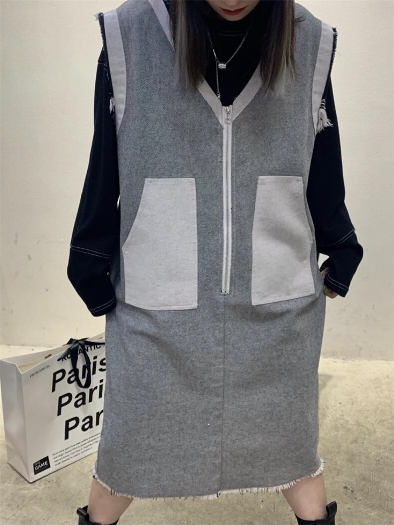 拼色牛仔马甲连衣裙，女装马甲，Alissa Lin