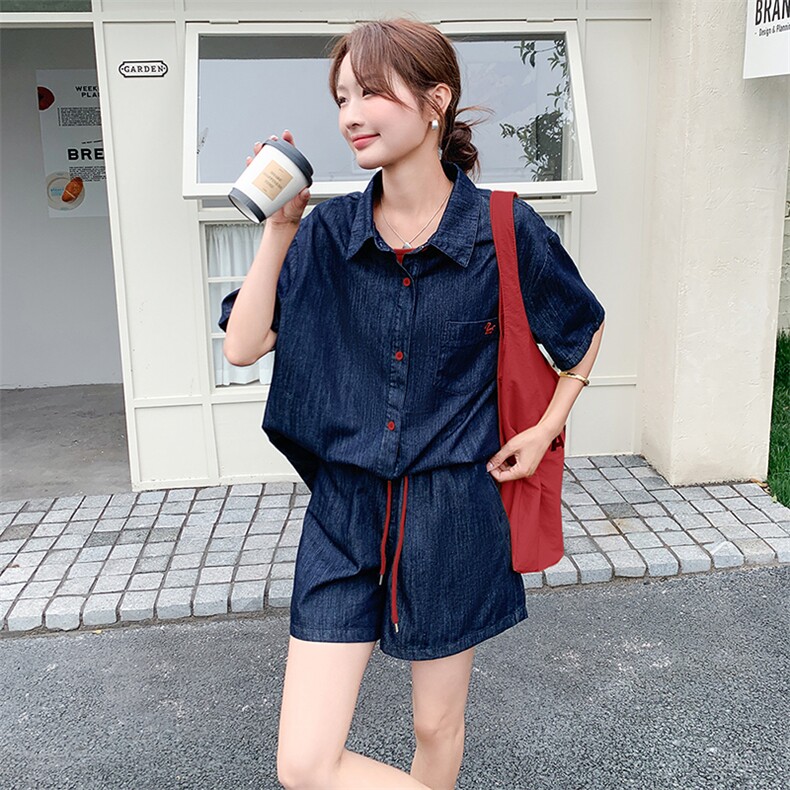 2025复古吊带牛仔外套阔腿短裤三件套夏季新款网红设计高级感,女装套装/套裙,2C085