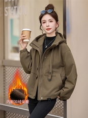 现货！现货！加绒保暖派克服外套女2025冬季新款宽松休闲连帽棉服，女装棉衣/棉服，以桐