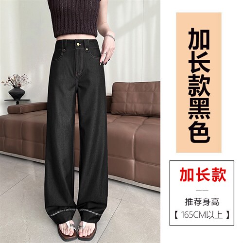 天丝阔腿牛仔裤夏薄款宽松深蓝色加长冰丝春季穿搭垂感西装图片