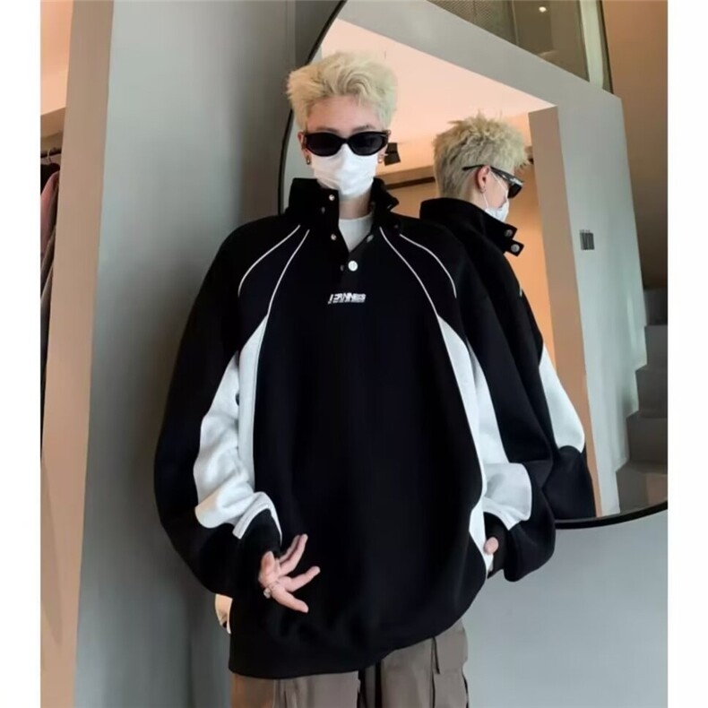 JRY30-加绒P602025美式复古运动撞色加绒卫衣男女休闲日系百搭,男装卫衣,电商B323A