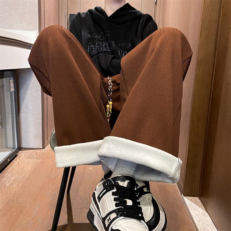 8XL-M加绒雪尼尔裤子秋冬麦穗纹卫裤潮牌直筒休闲长裤KZ1938/P58图片