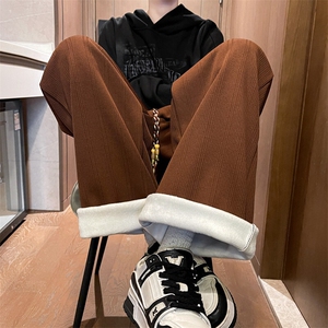 8XL-M加绒雪尼尔裤子秋冬麦穗纹卫裤潮牌直筒休闲长裤KZ1938/P58图片