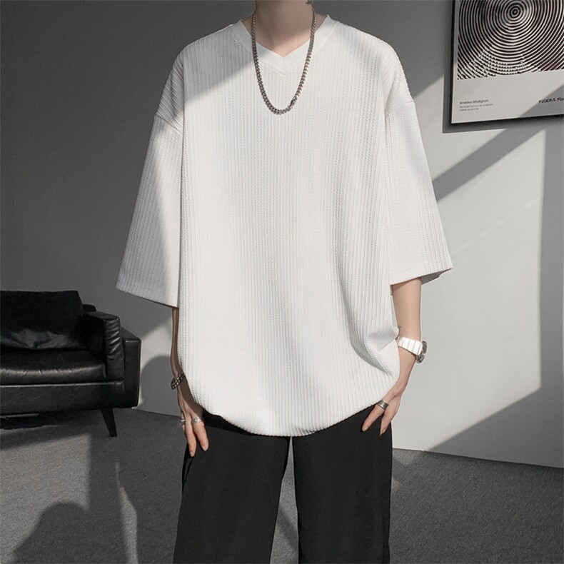 8XL-M短袖肌理感冰丝凉感T恤特大码鸡心领半袖纯色体恤DX1216/P28,男装T恤,电商B238