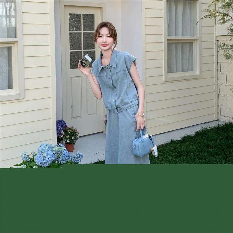 2025年夏季新款韩版时尚气质圆领短袖上衣高腰显瘦半身裙两件套潮图片