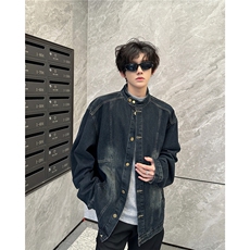 春秋日系复古做旧水洗立领牛仔男潮牌单排扣美式休闲宽松夹克上衣，男装夹克，星座505-2（原电商A260-1)