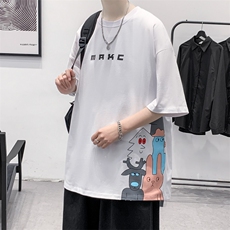夏装纯棉T恤短袖2023男女学生时尚印花圆领半袖1600-P38控价58，男装T恤，电商A441-1