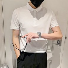 灰色2023社会小伙修身纯色polo衫男士短袖T恤PL88-P35特控价59，男装Polo衫，电商A108