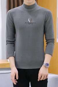 冬季半高领双面绒刺绣鹿角卫衣男加绒加厚保暖打底衫长袖灰336P28图片
