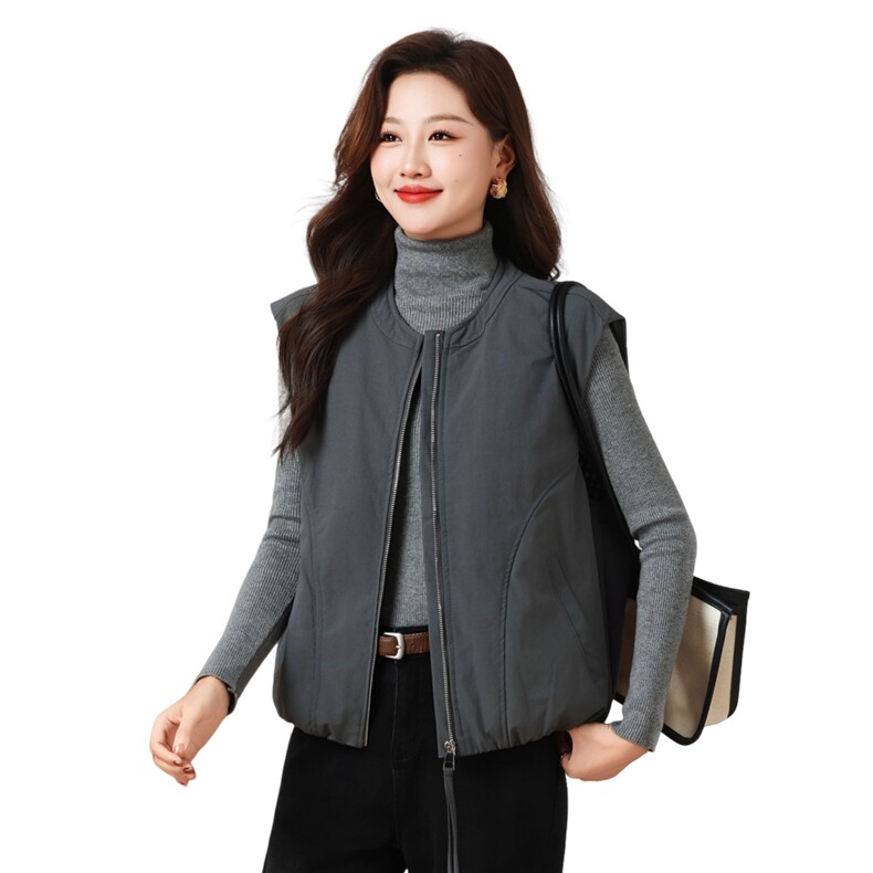 棉马甲女纯色简约格子内里百搭时尚单品外套,女装马甲,芙芮