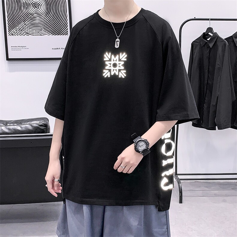 夏装港风纯立体T恤半袖圆领印花宽松短袖男女 1577-P38 控价58图片