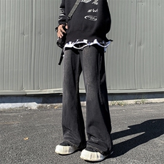 小众高街复古水洗牛仔裤男高级设计感阔腿宽松拖地长裤N01379-P45，男装牛仔裤，星座308B-1