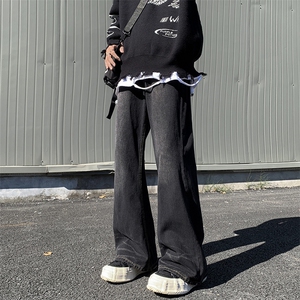 小众高街复古水洗牛仔裤男高级设计感阔腿宽松拖地长裤N01379-P45图片