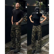 网络图现货美式复古迷彩男女工装直筒宽松微喇牛仔裤J8146-P58，男装牛仔裤，星座715-7